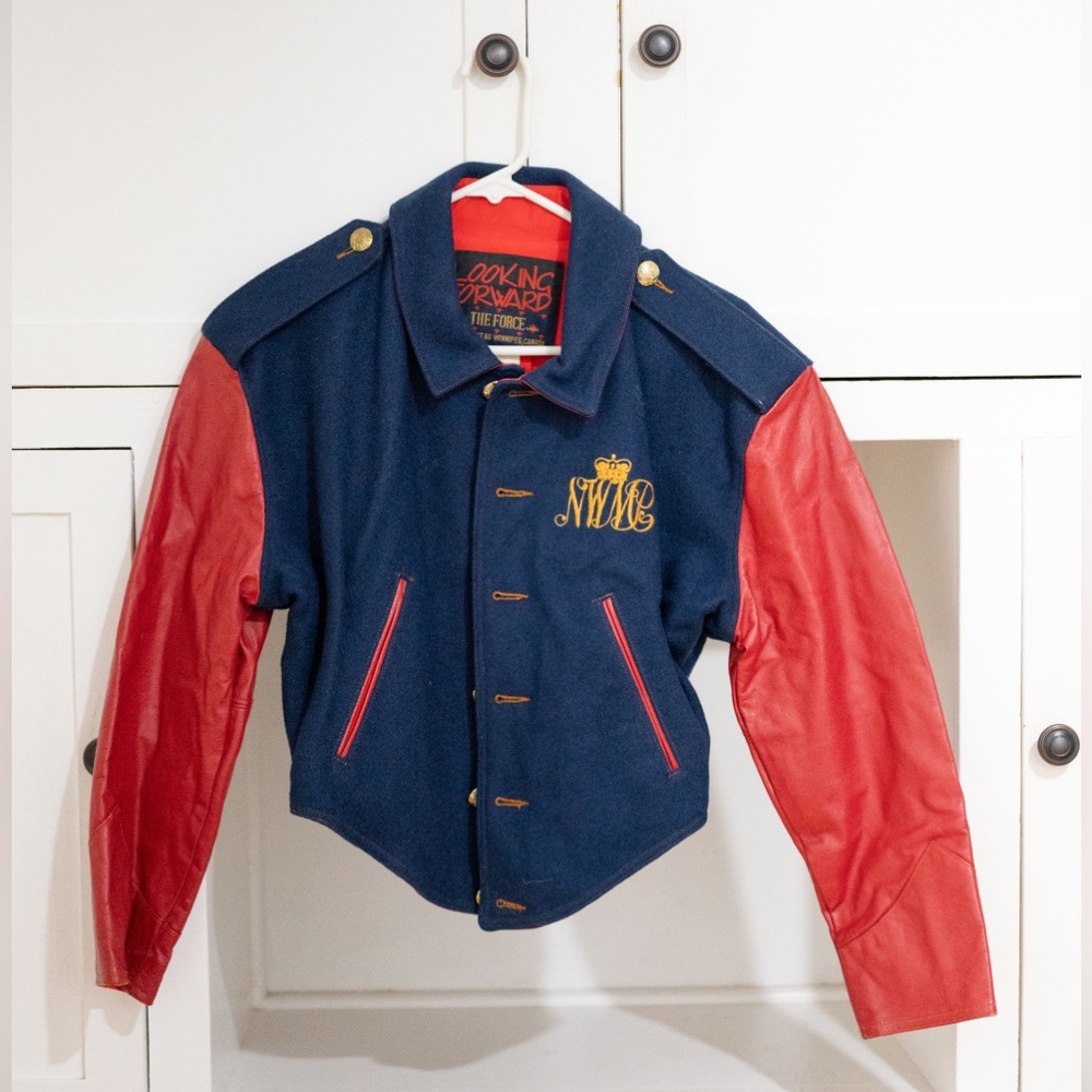 Vintage 1980's RCMP The Force Candian Mounted Police Moto Jacket Wool W Leather